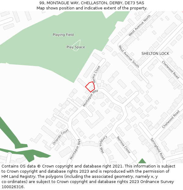 99, MONTAGUE WAY, CHELLASTON, DERBY, DE73 5AS: Location map and indicative extent of plot