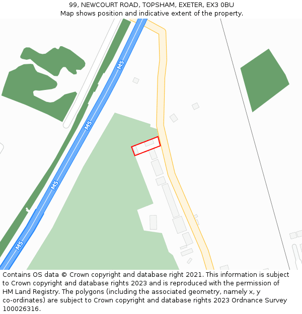 99, NEWCOURT ROAD, TOPSHAM, EXETER, EX3 0BU: Location map and indicative extent of plot