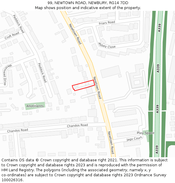 99, NEWTOWN ROAD, NEWBURY, RG14 7DD: Location map and indicative extent of plot