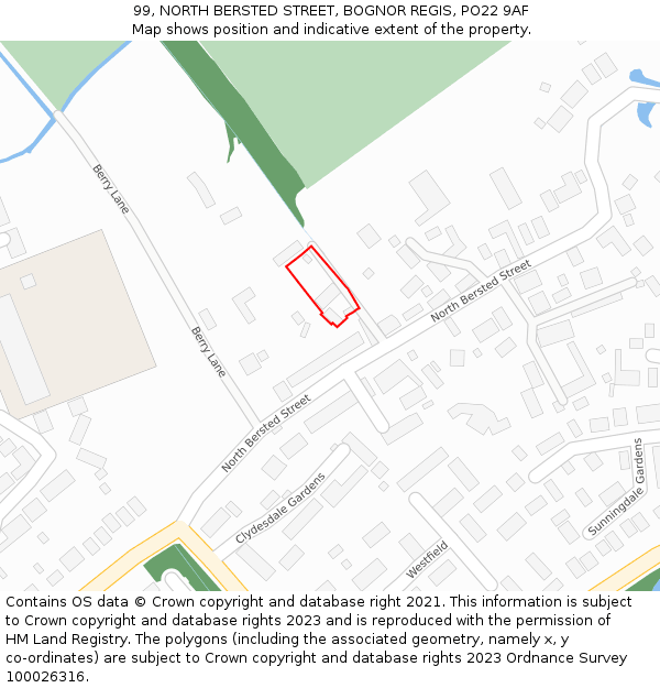 99, NORTH BERSTED STREET, BOGNOR REGIS, PO22 9AF: Location map and indicative extent of plot