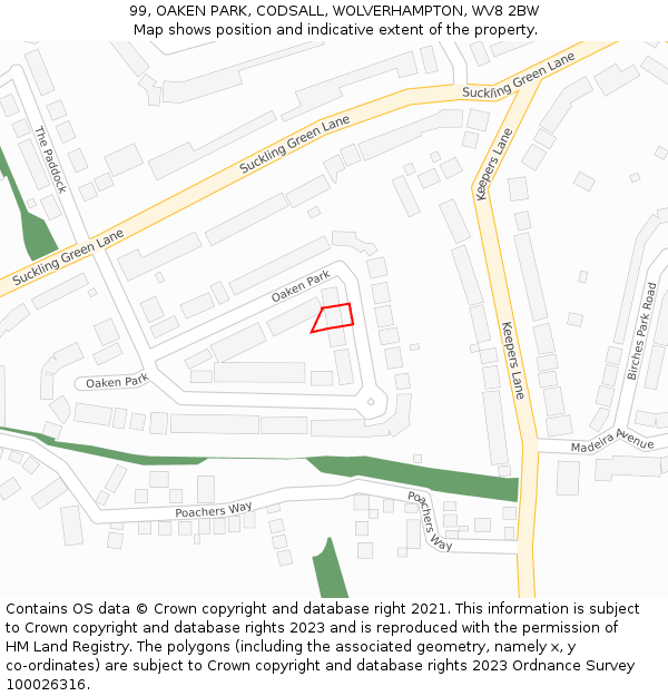 99, OAKEN PARK, CODSALL, WOLVERHAMPTON, WV8 2BW: Location map and indicative extent of plot