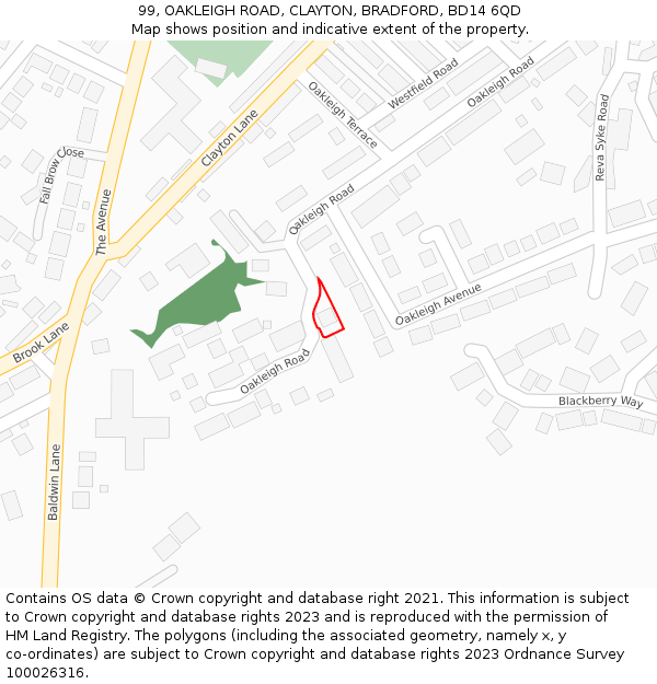 99, OAKLEIGH ROAD, CLAYTON, BRADFORD, BD14 6QD: Location map and indicative extent of plot