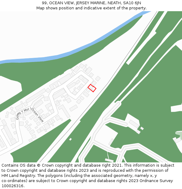 99, OCEAN VIEW, JERSEY MARINE, NEATH, SA10 6JN: Location map and indicative extent of plot