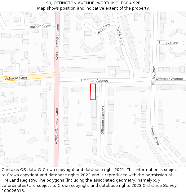 99, OFFINGTON AVENUE, WORTHING, BN14 9PR: Location map and indicative extent of plot