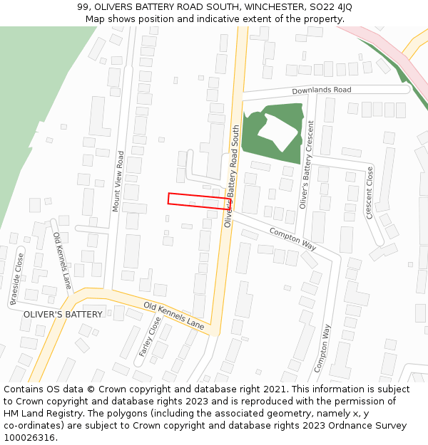 99, OLIVERS BATTERY ROAD SOUTH, WINCHESTER, SO22 4JQ: Location map and indicative extent of plot