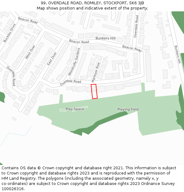 99, OVERDALE ROAD, ROMILEY, STOCKPORT, SK6 3JB: Location map and indicative extent of plot