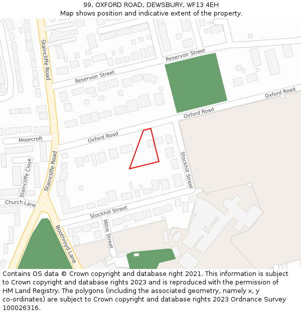 99, OXFORD ROAD, DEWSBURY, WF13 4EH: Location map and indicative extent of plot