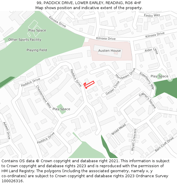 99, PADDICK DRIVE, LOWER EARLEY, READING, RG6 4HF: Location map and indicative extent of plot