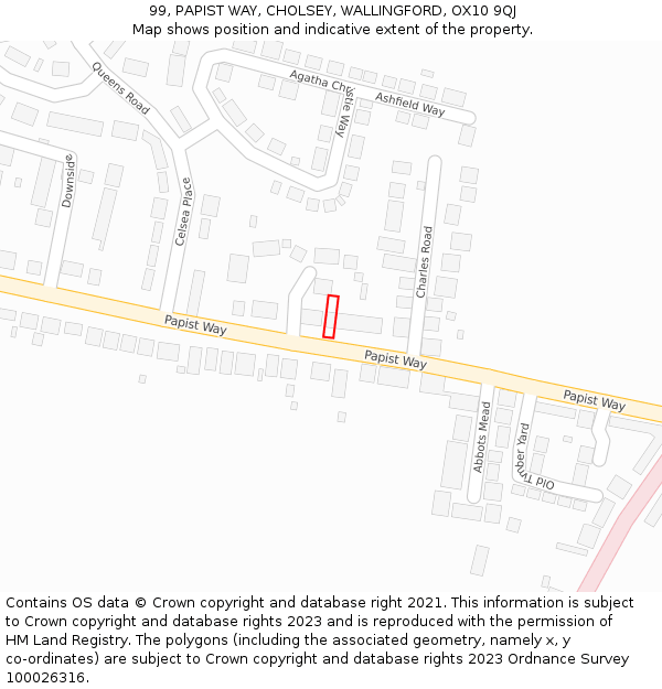 99, PAPIST WAY, CHOLSEY, WALLINGFORD, OX10 9QJ: Location map and indicative extent of plot