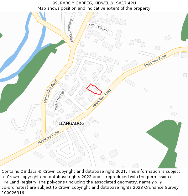 99, PARC Y GARREG, KIDWELLY, SA17 4PU: Location map and indicative extent of plot