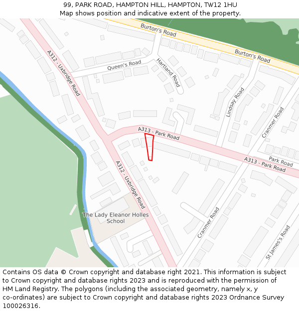 99, PARK ROAD, HAMPTON HILL, HAMPTON, TW12 1HU: Location map and indicative extent of plot