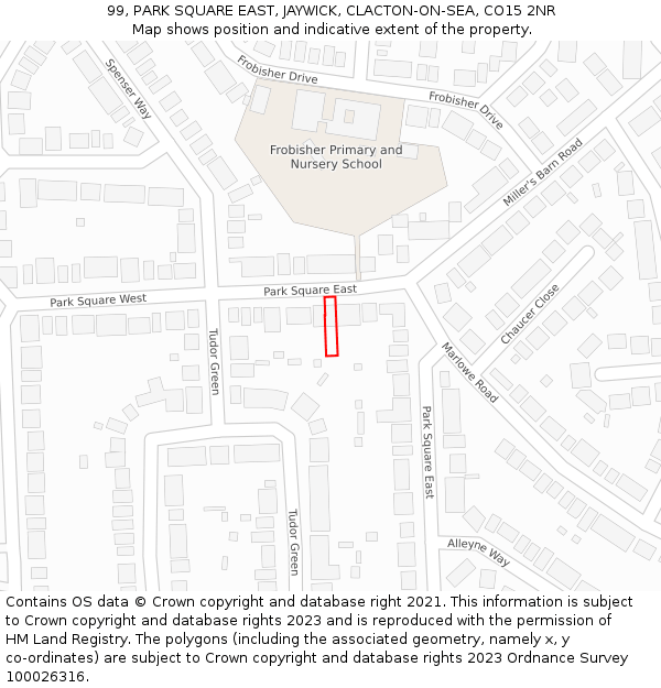 99, PARK SQUARE EAST, JAYWICK, CLACTON-ON-SEA, CO15 2NR: Location map and indicative extent of plot