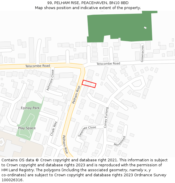 99, PELHAM RISE, PEACEHAVEN, BN10 8BD: Location map and indicative extent of plot