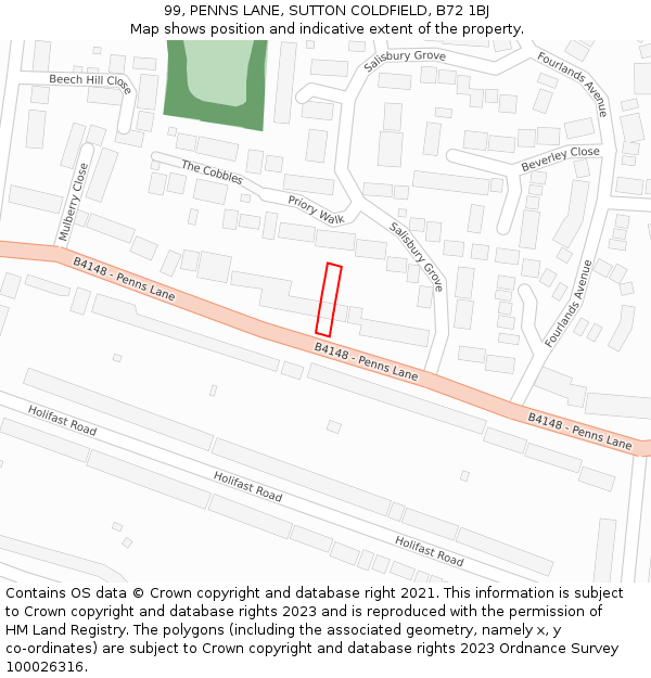99, PENNS LANE, SUTTON COLDFIELD, B72 1BJ: Location map and indicative extent of plot