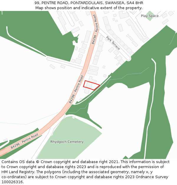 99, PENTRE ROAD, PONTARDDULAIS, SWANSEA, SA4 8HR: Location map and indicative extent of plot