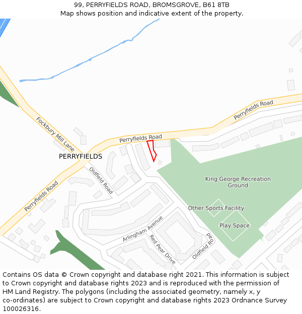 99, PERRYFIELDS ROAD, BROMSGROVE, B61 8TB: Location map and indicative extent of plot