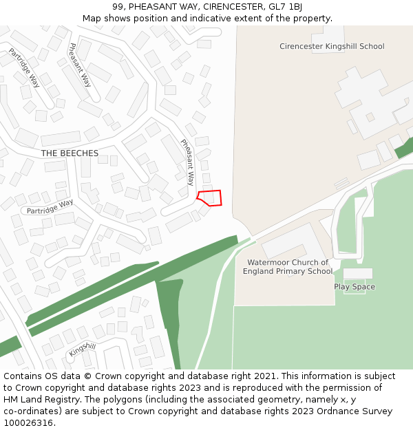 99, PHEASANT WAY, CIRENCESTER, GL7 1BJ: Location map and indicative extent of plot