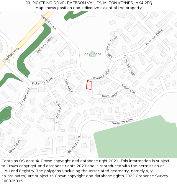 99, PICKERING DRIVE, EMERSON VALLEY, MILTON KEYNES, MK4 2EQ: Location map and indicative extent of plot