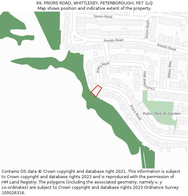 99, PRIORS ROAD, WHITTLESEY, PETERBOROUGH, PE7 1LQ: Location map and indicative extent of plot