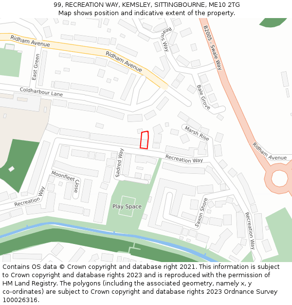 99, RECREATION WAY, KEMSLEY, SITTINGBOURNE, ME10 2TG: Location map and indicative extent of plot