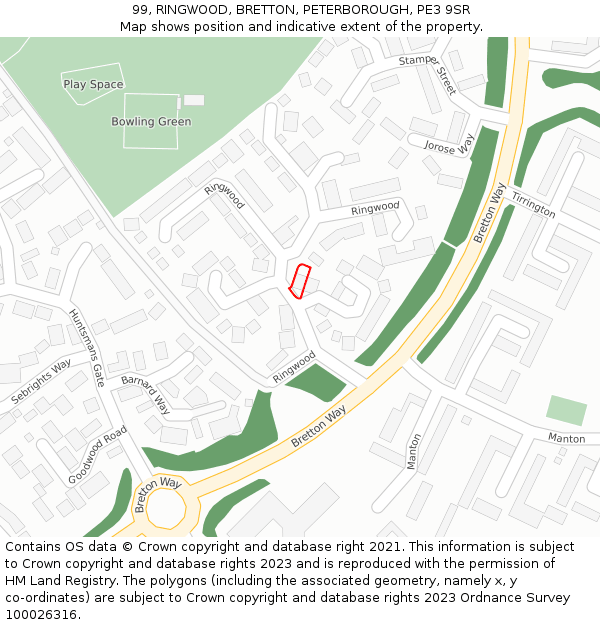 99, RINGWOOD, BRETTON, PETERBOROUGH, PE3 9SR: Location map and indicative extent of plot