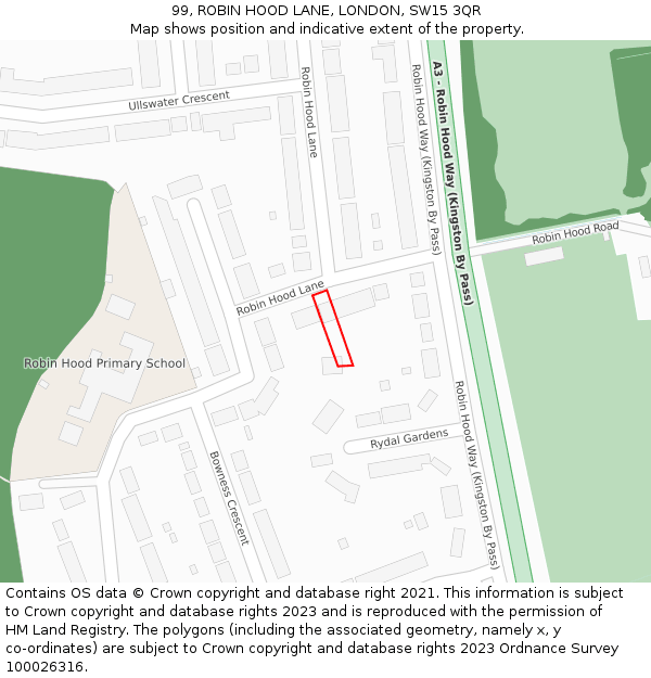 99, ROBIN HOOD LANE, LONDON, SW15 3QR: Location map and indicative extent of plot