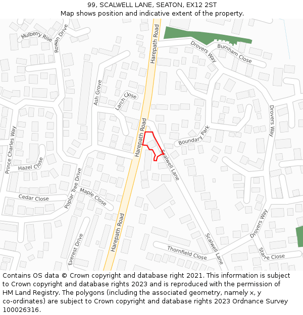 99, SCALWELL LANE, SEATON, EX12 2ST: Location map and indicative extent of plot