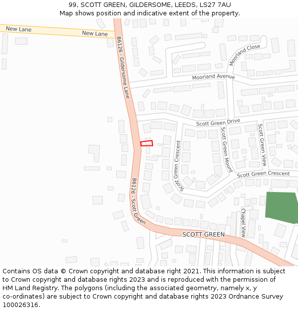 99, SCOTT GREEN, GILDERSOME, LEEDS, LS27 7AU: Location map and indicative extent of plot