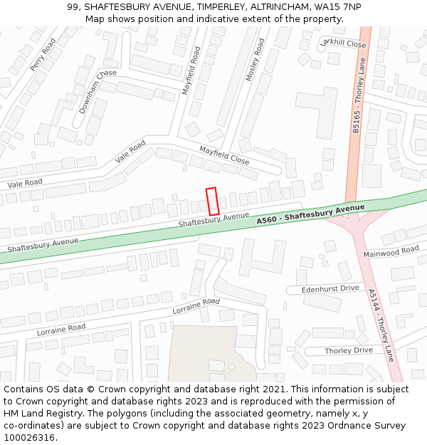 99, SHAFTESBURY AVENUE, TIMPERLEY, ALTRINCHAM, WA15 7NP: Location map and indicative extent of plot