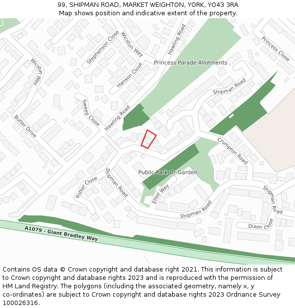 99, SHIPMAN ROAD, MARKET WEIGHTON, YORK, YO43 3RA: Location map and indicative extent of plot