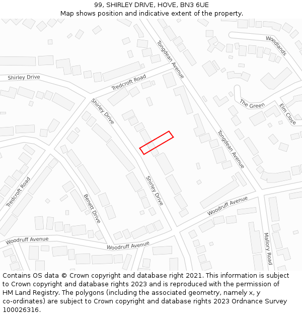 99, SHIRLEY DRIVE, HOVE, BN3 6UE: Location map and indicative extent of plot