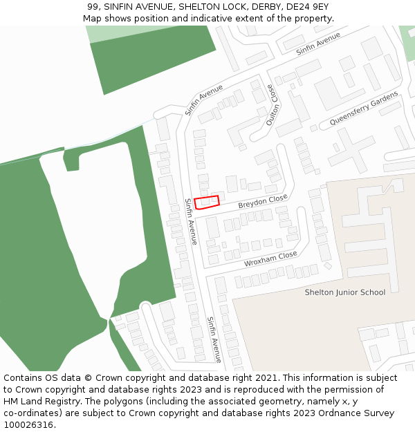 99, SINFIN AVENUE, SHELTON LOCK, DERBY, DE24 9EY: Location map and indicative extent of plot