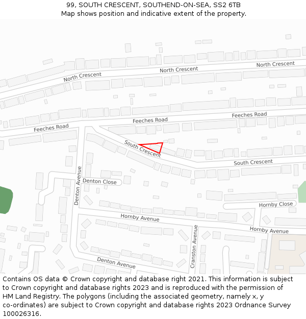 99, SOUTH CRESCENT, SOUTHEND-ON-SEA, SS2 6TB: Location map and indicative extent of plot