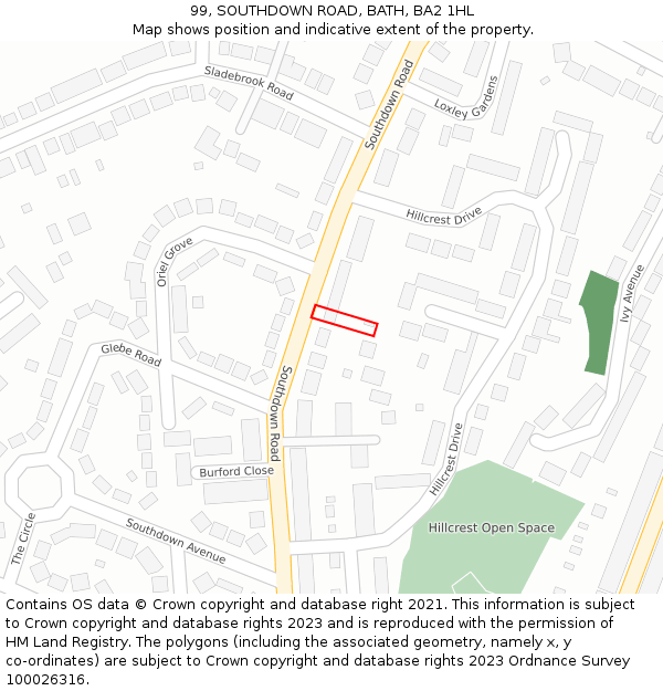 99, SOUTHDOWN ROAD, BATH, BA2 1HL: Location map and indicative extent of plot