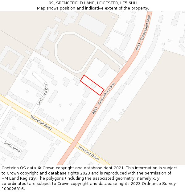 99, SPENCEFIELD LANE, LEICESTER, LE5 6HH: Location map and indicative extent of plot