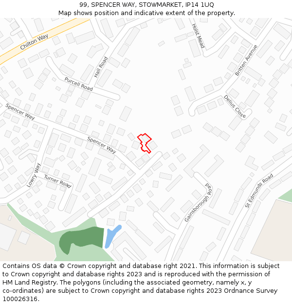 99, SPENCER WAY, STOWMARKET, IP14 1UQ: Location map and indicative extent of plot