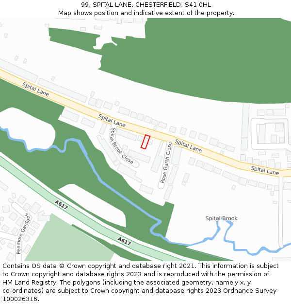 99, SPITAL LANE, CHESTERFIELD, S41 0HL: Location map and indicative extent of plot