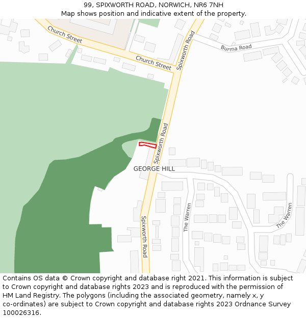 99, SPIXWORTH ROAD, NORWICH, NR6 7NH: Location map and indicative extent of plot