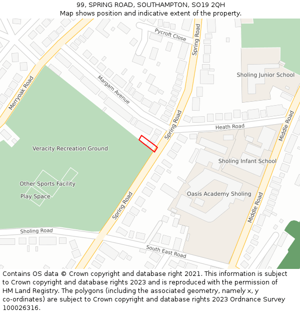 99, SPRING ROAD, SOUTHAMPTON, SO19 2QH: Location map and indicative extent of plot