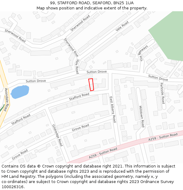 99, STAFFORD ROAD, SEAFORD, BN25 1UA: Location map and indicative extent of plot