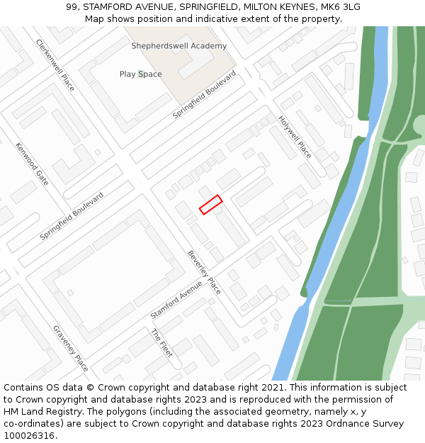 99, STAMFORD AVENUE, SPRINGFIELD, MILTON KEYNES, MK6 3LG: Location map and indicative extent of plot