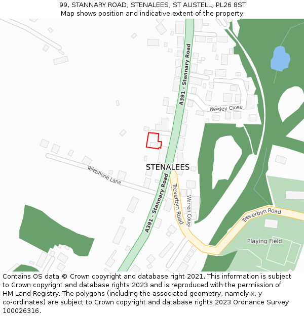 99, STANNARY ROAD, STENALEES, ST AUSTELL, PL26 8ST: Location map and indicative extent of plot