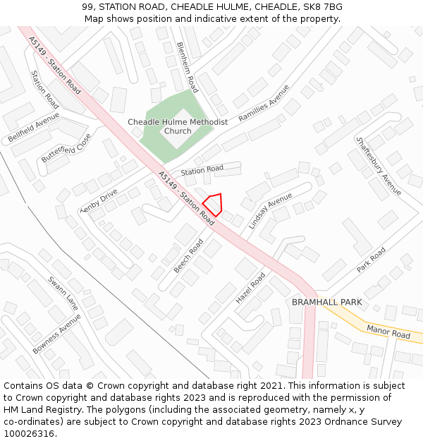 99, STATION ROAD, CHEADLE HULME, CHEADLE, SK8 7BG: Location map and indicative extent of plot