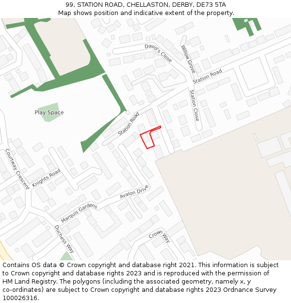 99, STATION ROAD, CHELLASTON, DERBY, DE73 5TA: Location map and indicative extent of plot