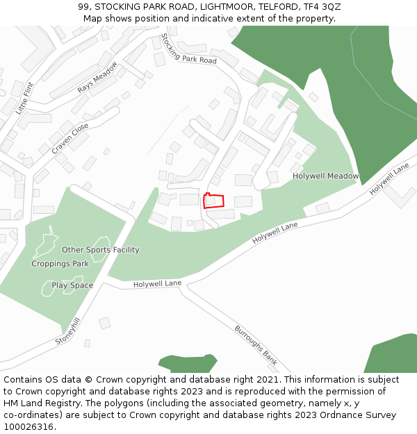 99, STOCKING PARK ROAD, LIGHTMOOR, TELFORD, TF4 3QZ: Location map and indicative extent of plot