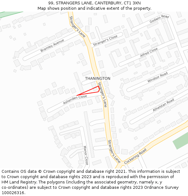 99, STRANGERS LANE, CANTERBURY, CT1 3XN: Location map and indicative extent of plot