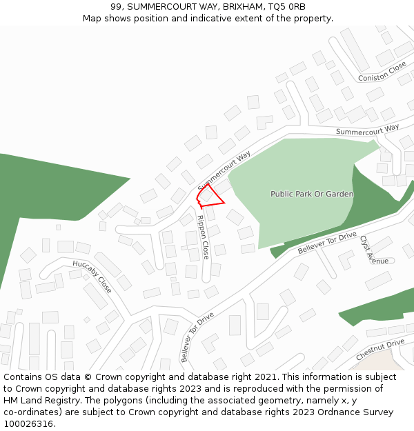 99, SUMMERCOURT WAY, BRIXHAM, TQ5 0RB: Location map and indicative extent of plot