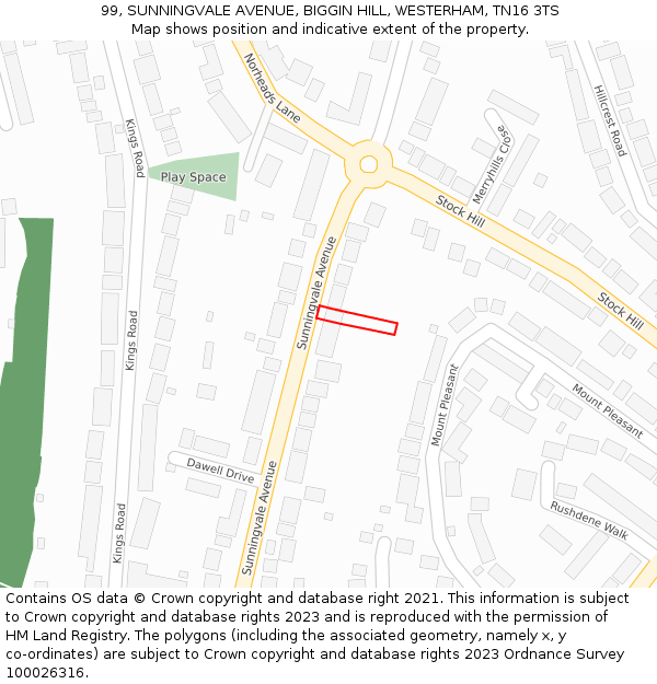 99, SUNNINGVALE AVENUE, BIGGIN HILL, WESTERHAM, TN16 3TS: Location map and indicative extent of plot