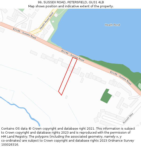 99, SUSSEX ROAD, PETERSFIELD, GU31 4LB: Location map and indicative extent of plot