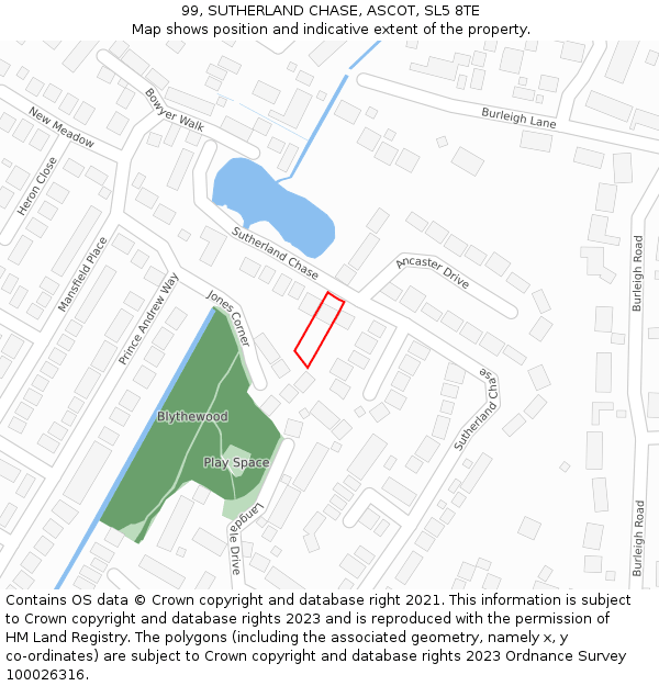 99, SUTHERLAND CHASE, ASCOT, SL5 8TE: Location map and indicative extent of plot